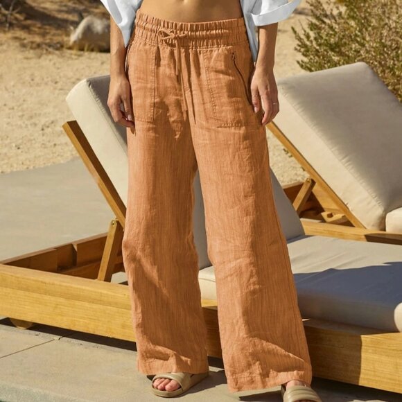 Athleta Pants - Athleta Cabo Linen Wide Leg Pant Size 6 Color Rain Dance Siena Beige